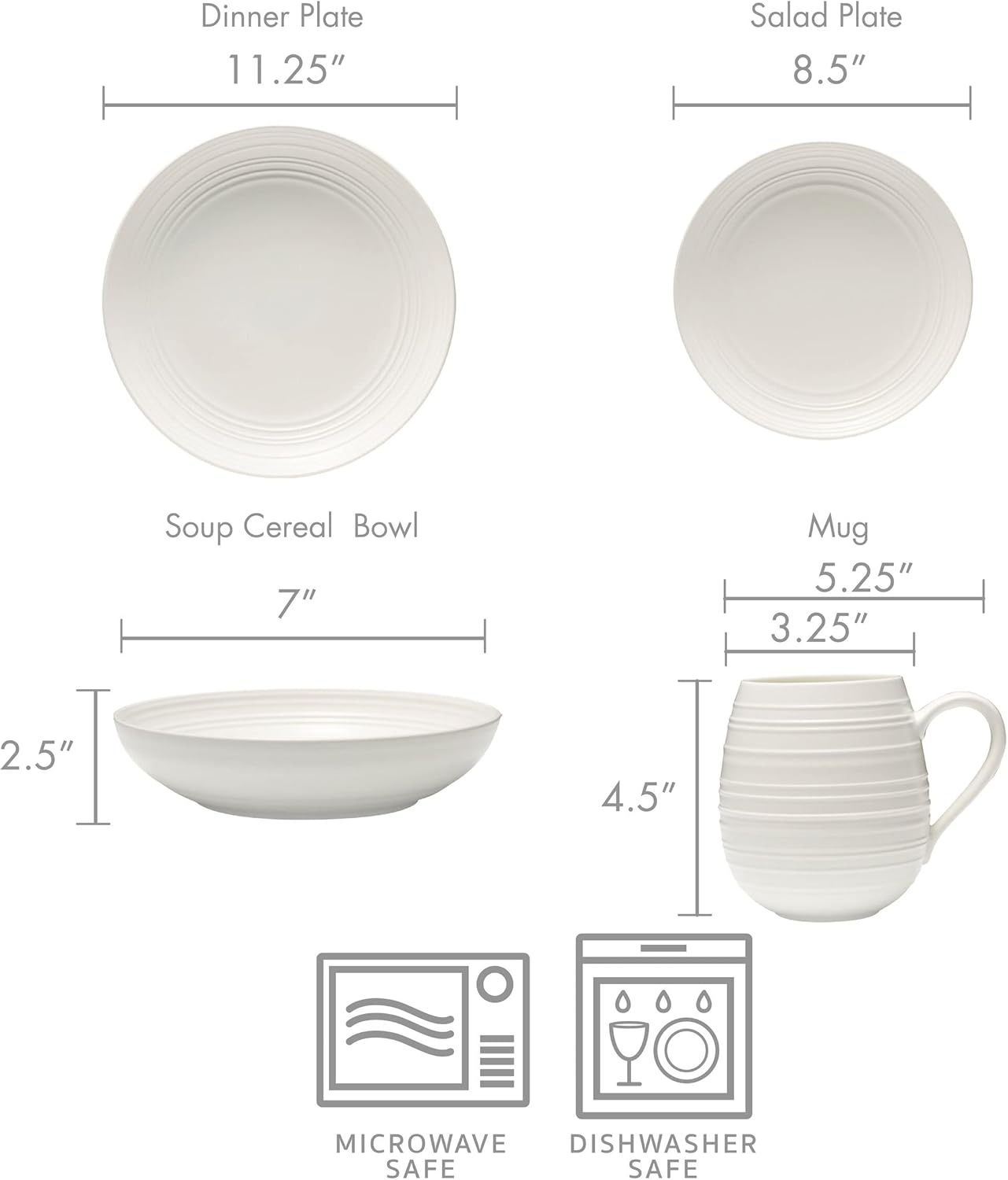 Mikasa Swirl Coupe 16 Piece Dinnerware Set, Service For 4, White
