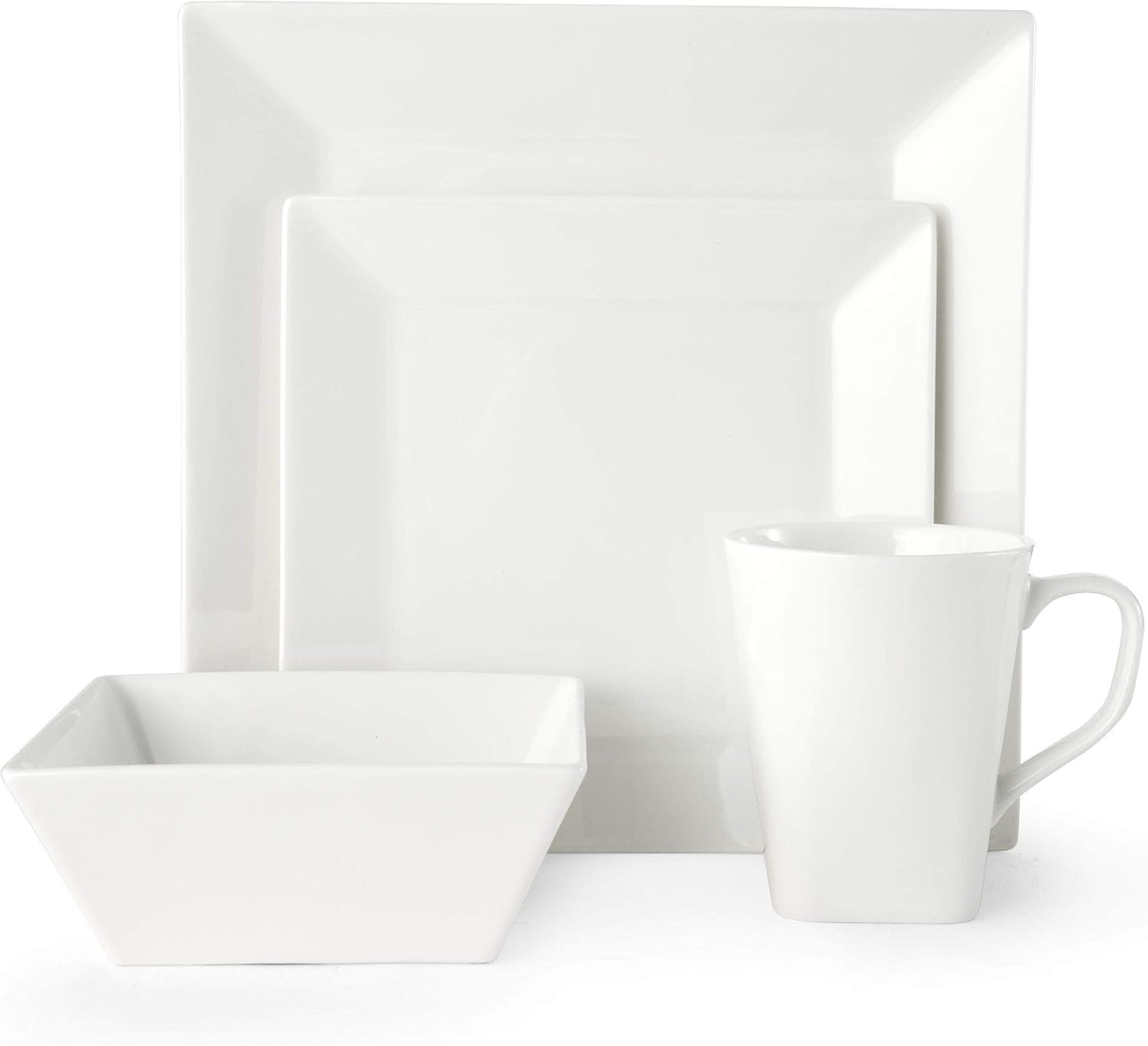 Trellis White Square 16 Piece Dinnerware Set, Service For 4(Delray)
