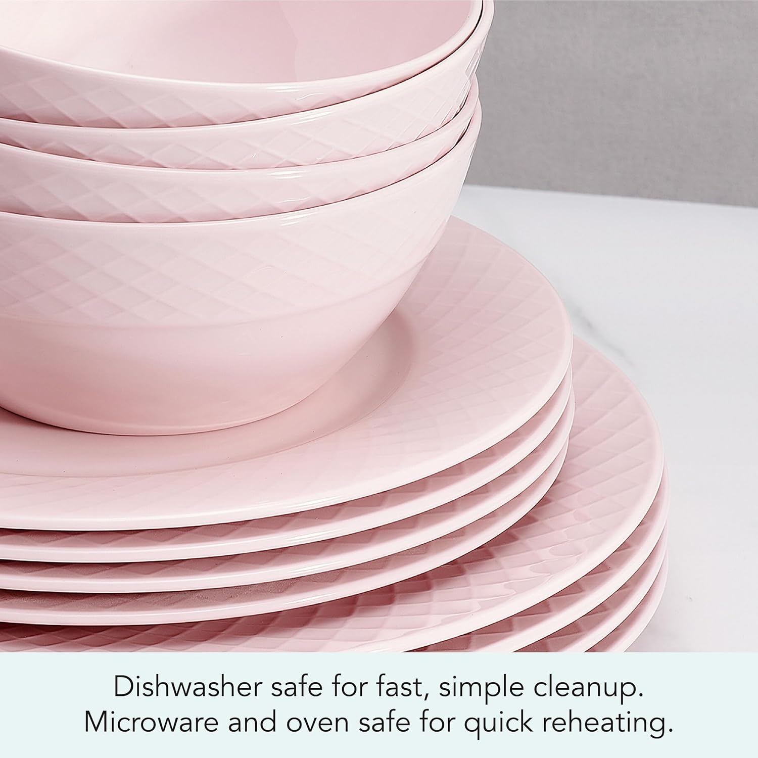 Miksa Trellis Pink Bone China Chip Resistant Lightweight 12 Piece Dinnerware Set, Service for 4 - view 4