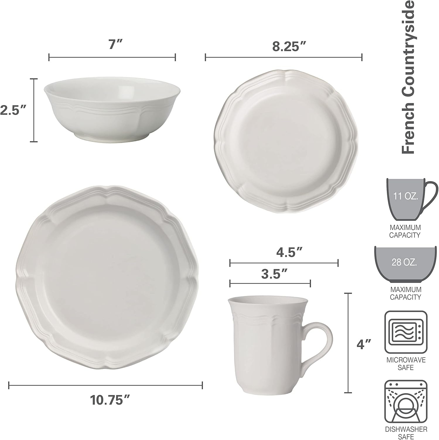 Mikasa French Countryside 16-Piece Dinnerware Set, Service for 4(Color Gift Box)