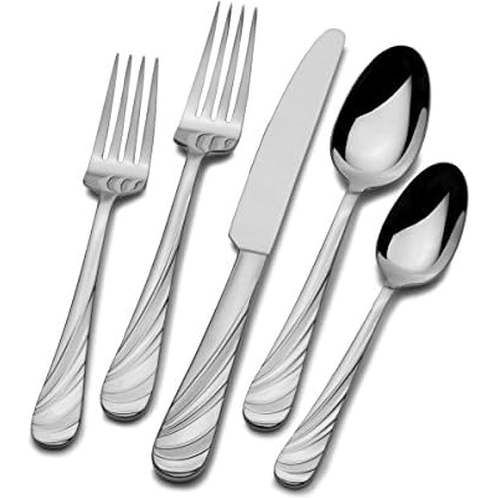 Mikasa French Countryside 45-Piece Stainless Steel Flatware Set with Serveware, Service for 8(Swirl Frost) - view 2
