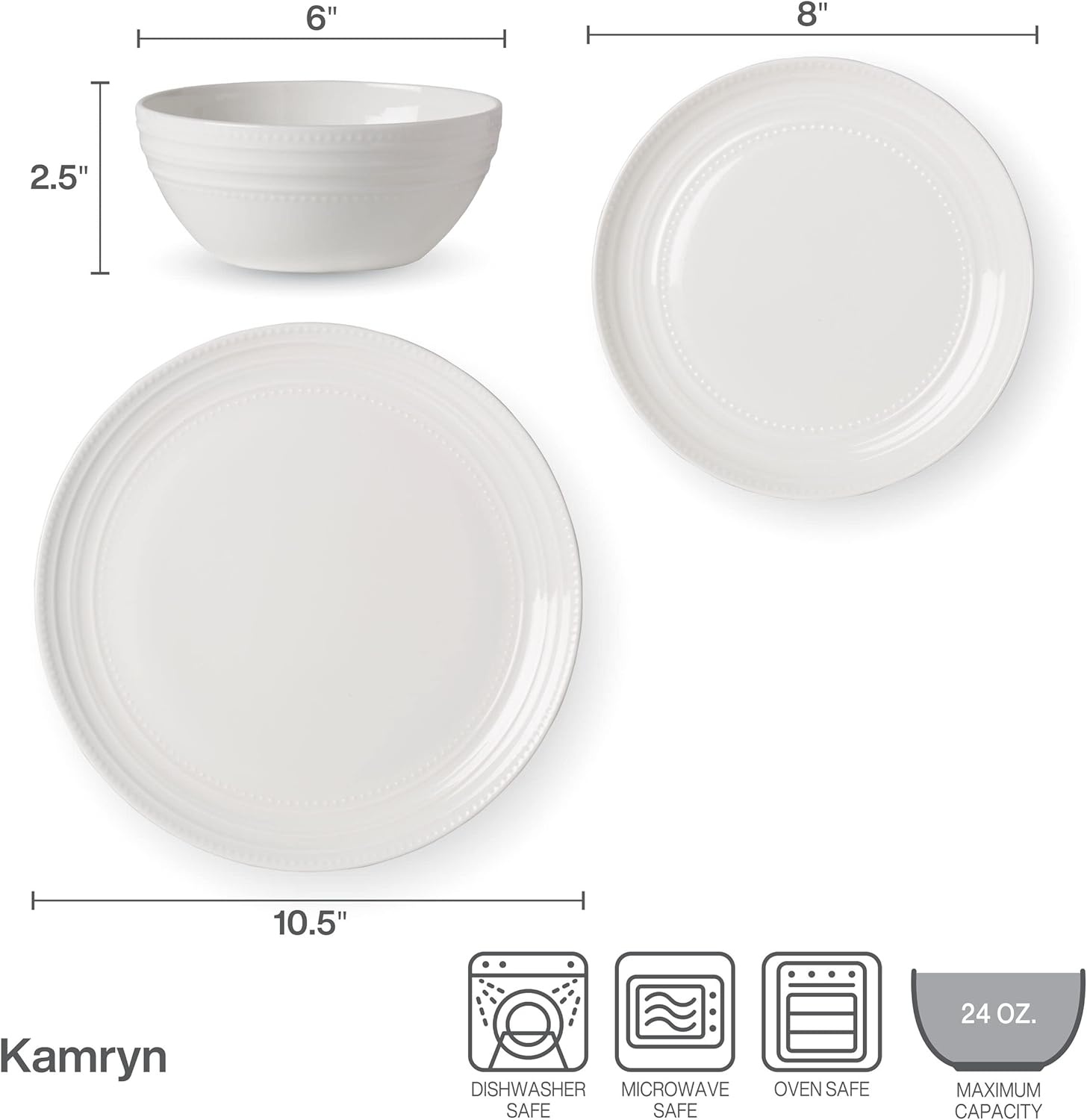 Mikasa Patterson Vegan Bone China Chip Resistant 12 Piece Dinnerware Set, Service for 4(Kamryn) - view 2