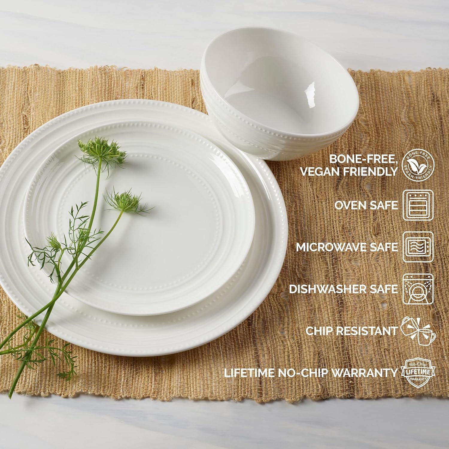 Mikasa Patterson Vegan Bone China Chip Resistant 12 Piece Dinnerware Set, Service for 4(Kamryn) - view 3