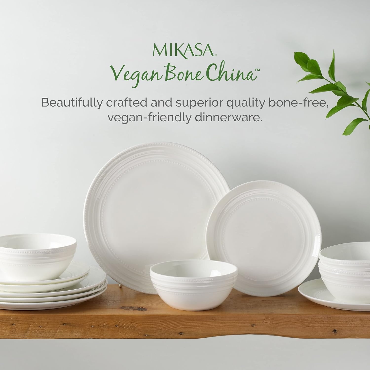Mikasa Patterson Vegan Bone China Chip Resistant 12 Piece Dinnerware Set, Service for 4(Kamryn) - view 4