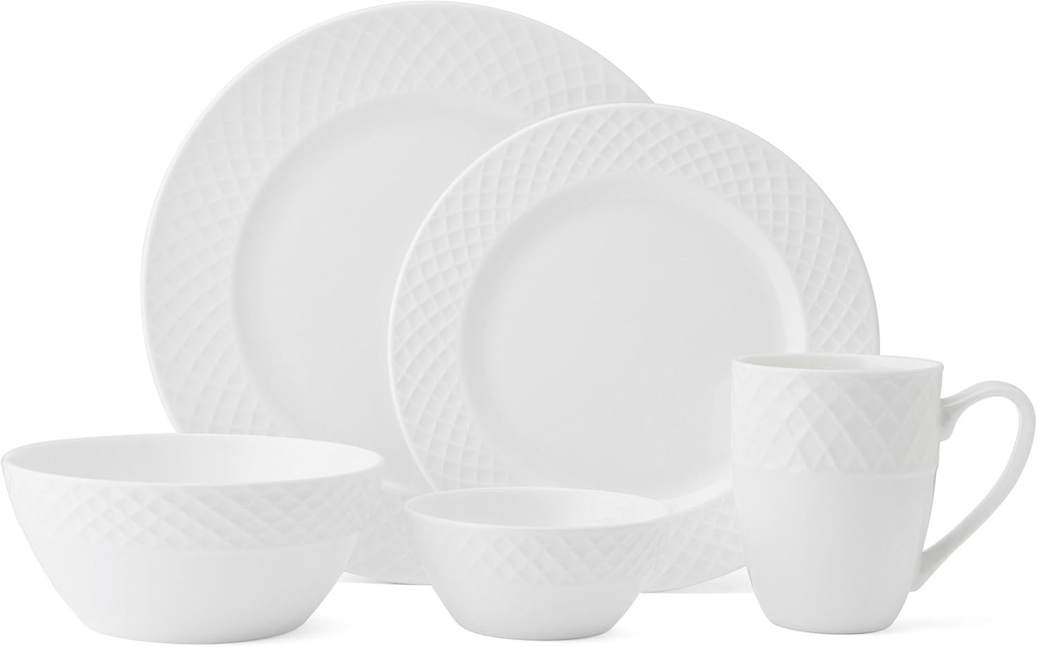 Mikasa Delray 40-Piece Bone China Dinnerware Set, White Round Dishes for 8 – Dinner Plates, Salad Plates, Cereal Bowls, Fruit Bowls and Mugs(Trellis)