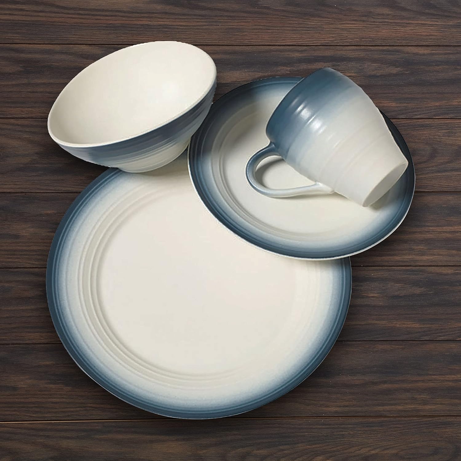 Mikasa Swirl 4-Piece Place Setting, Service for 1, Ombre Graphite(Blue) - view 2