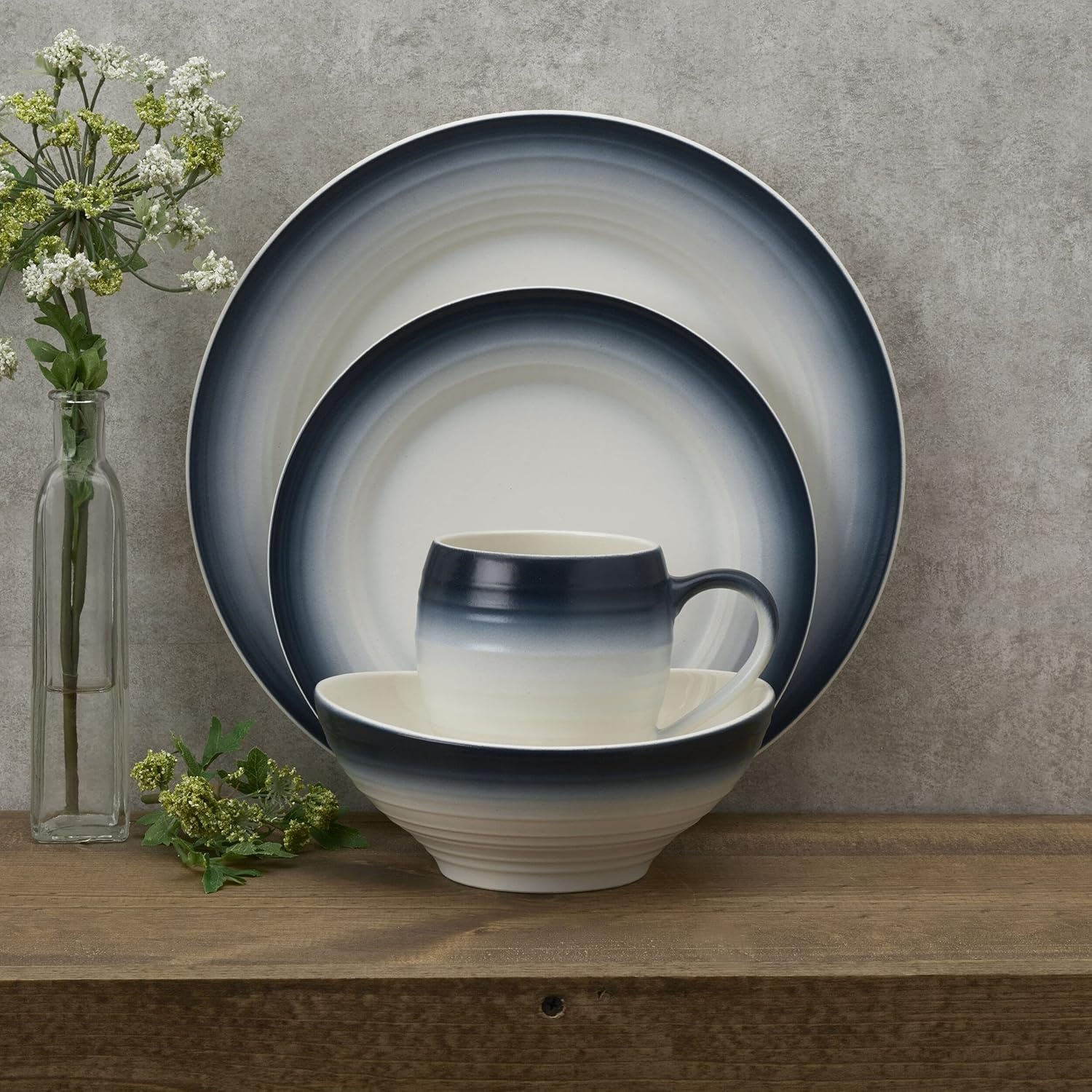 Mikasa Swirl 4-Piece Place Setting, Service for 1, Ombre Graphite(Blue) - view 3